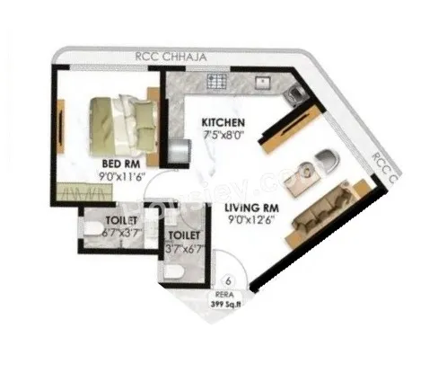 Adityaraj Prime Unit plan - 399 sq.ft.