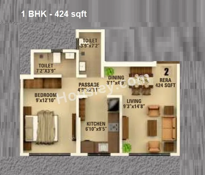 Adityaraj Royale Unit plan - 424 sq.ft.