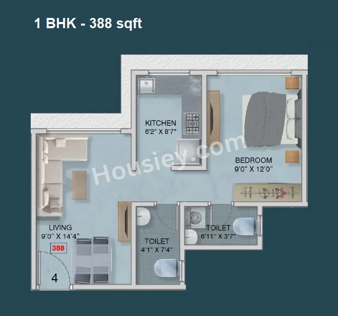 Unit plan - 388 sq.ft.