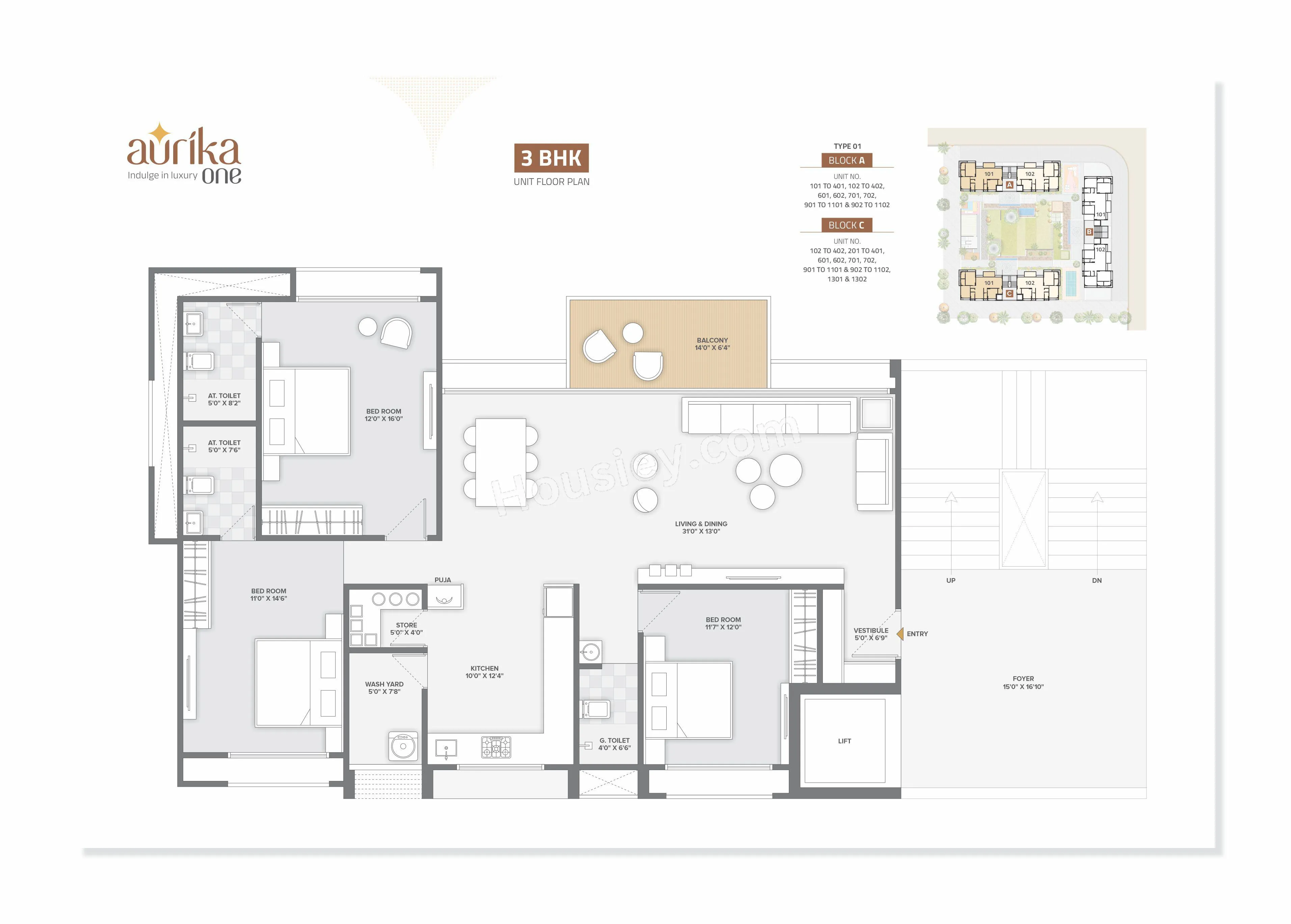 Affinity Aurika One Unit plan - 1430 sq.ft.