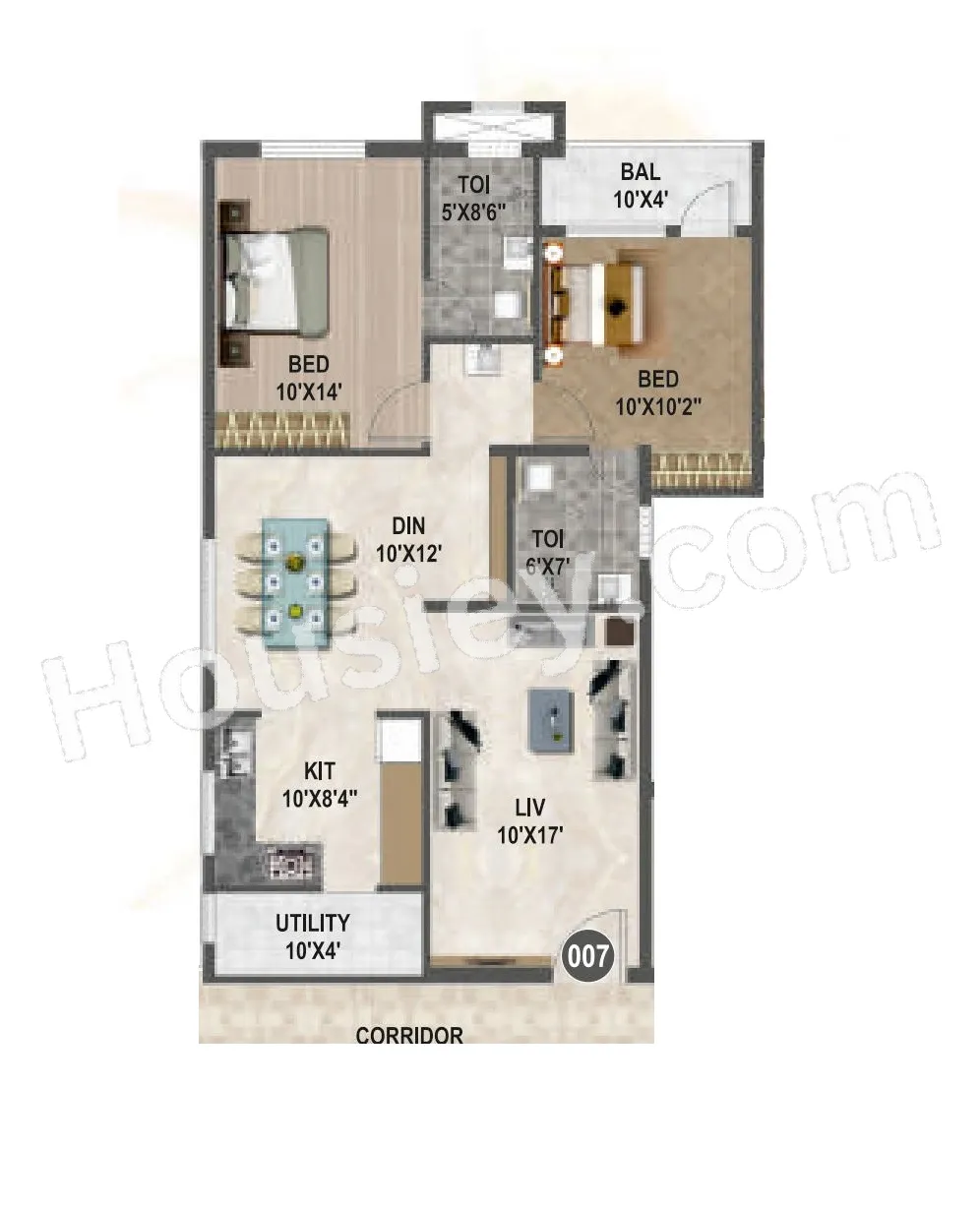 Affinity Brundaavana Unit plan - 822 sq.ft.