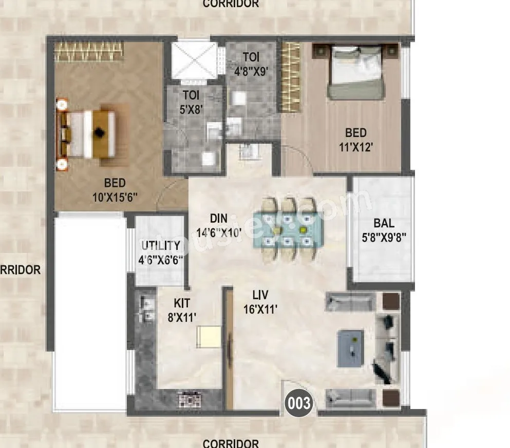 Affinity Brundaavana Unit plan - 875 sq.ft.