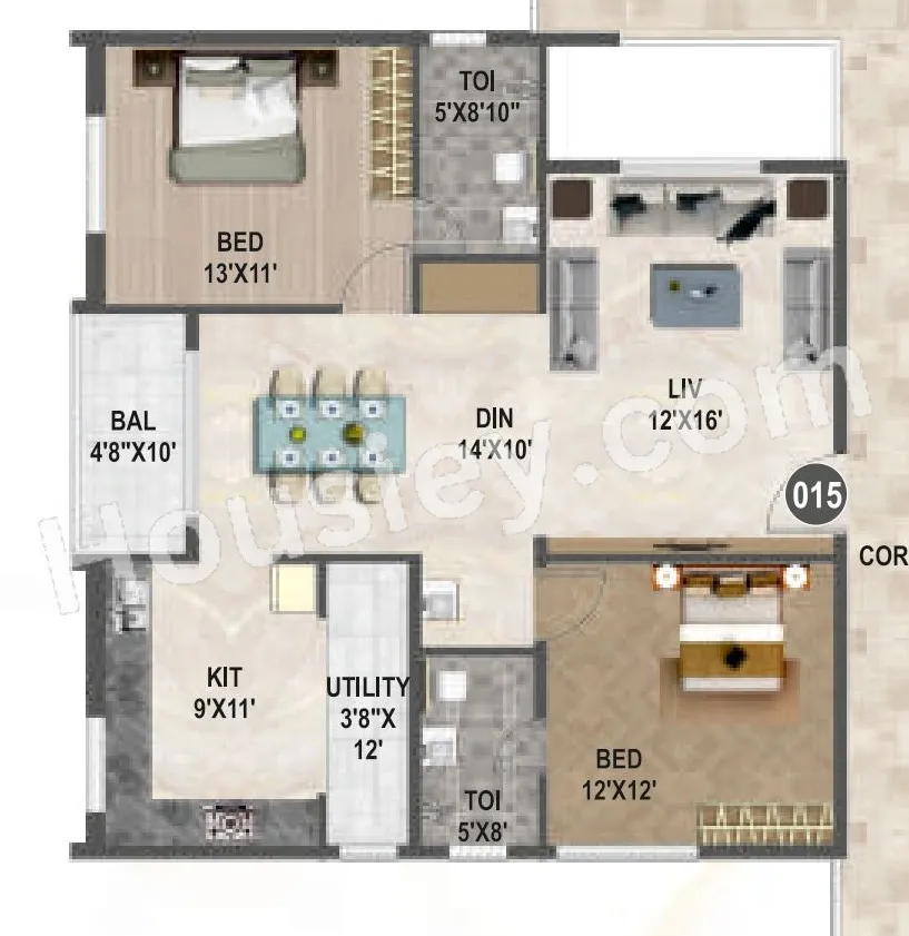 Affinity Brundaavana Unit plan - 917 sq.ft.
