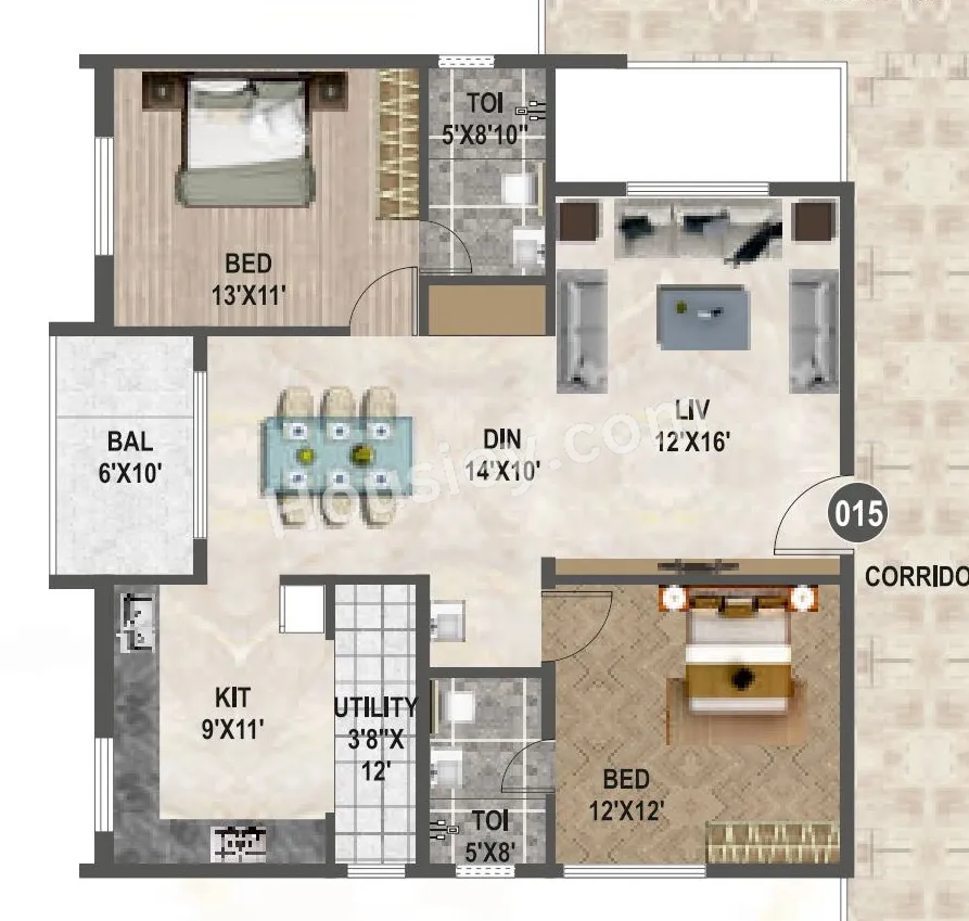 Affinity Brundaavana Unit plan - 927 sq.ft.
