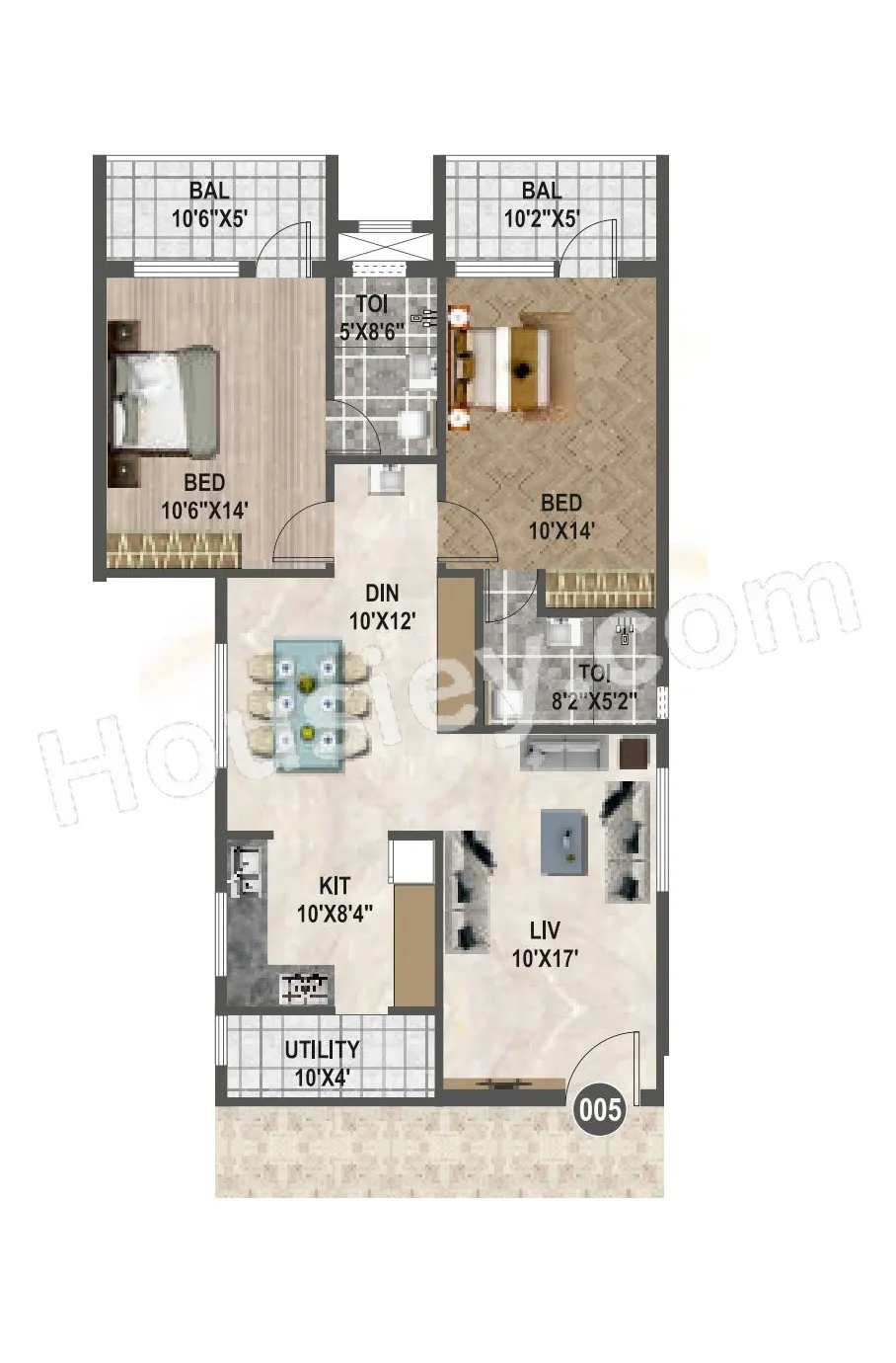 Affinity Brundaavana Unit plan - 952 sq.ft.