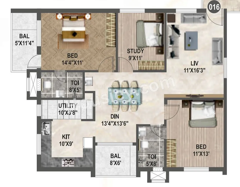 Affinity Brundaavana Unit plan - 1043 sq.ft.