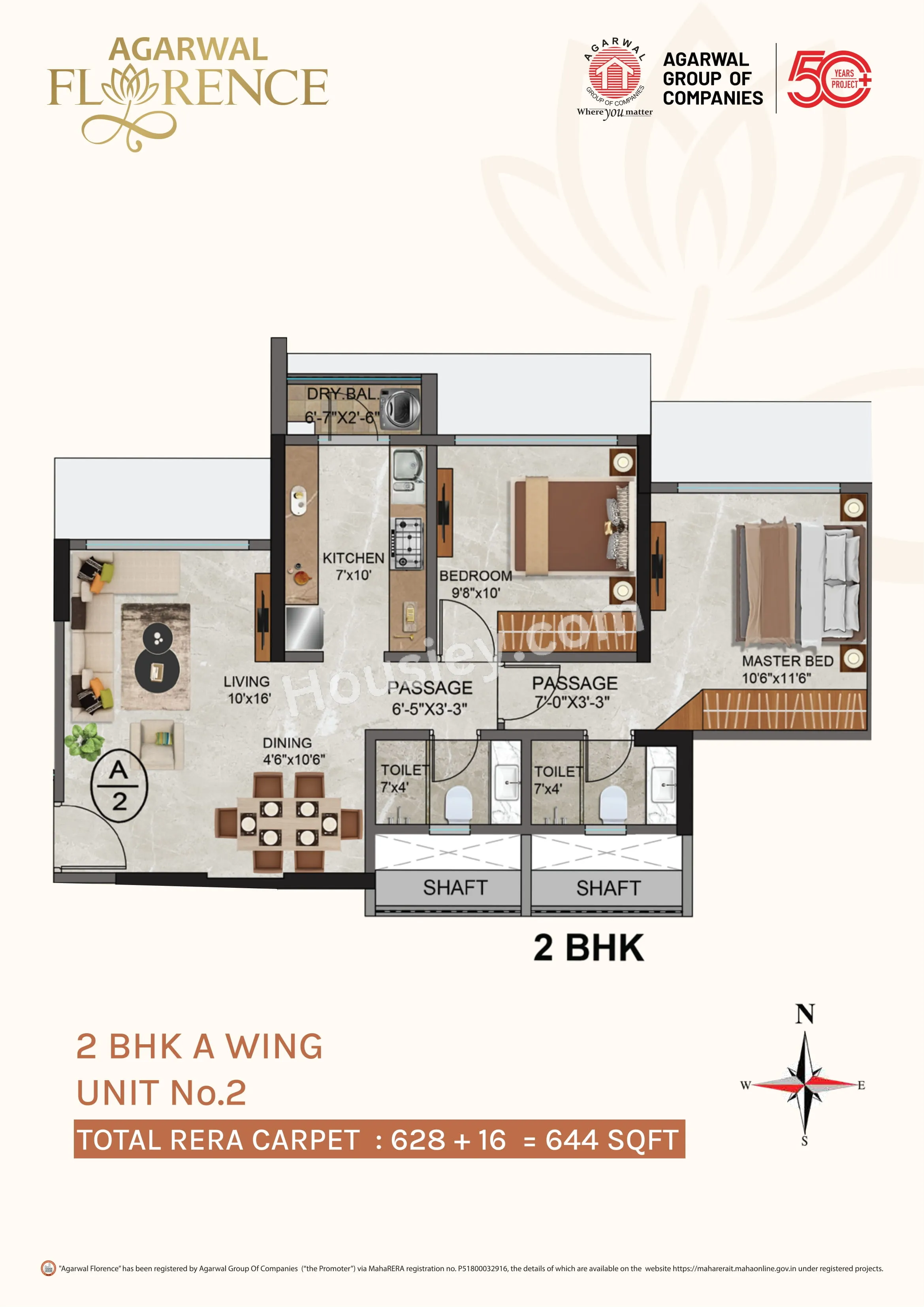 Agarwal Florence Unit plan - 644 sq.ft.