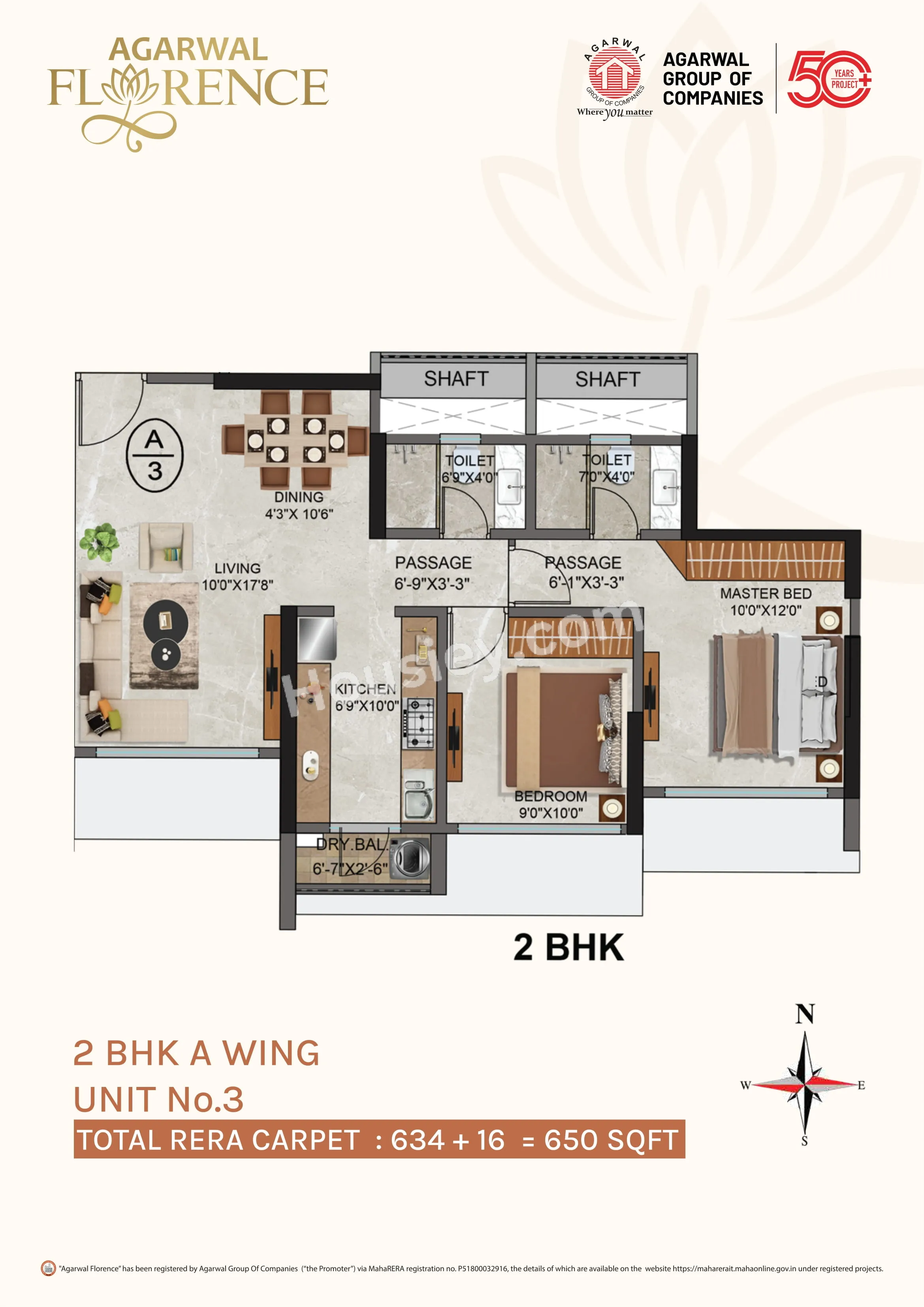 Agarwal Florence Unit plan - 650 sq.ft.