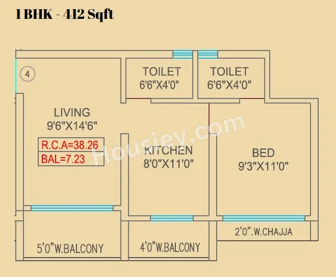 Agarwal Skyrise Unit plan - 412 sq.ft.