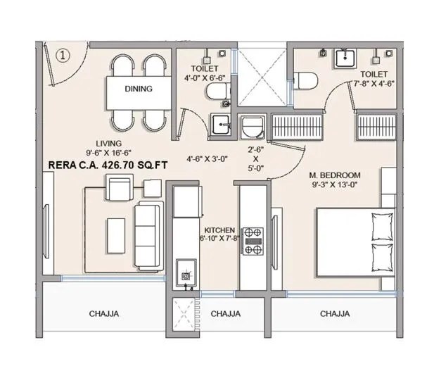 Aim Garden Unit plan - 427 sq.ft.