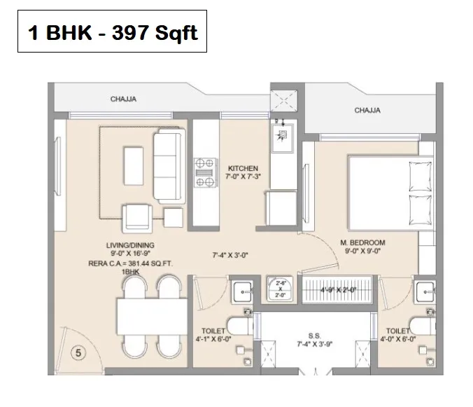 Aim Horizon Unit plan - 397 sq.ft.