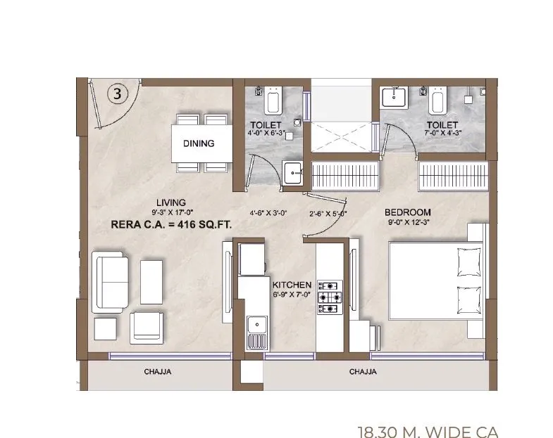 Aim Paradise Unit plan - 416 sq.ft.