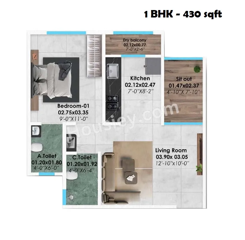 Aishwaryam Abhimaan Unit plan - 430 sq.ft.