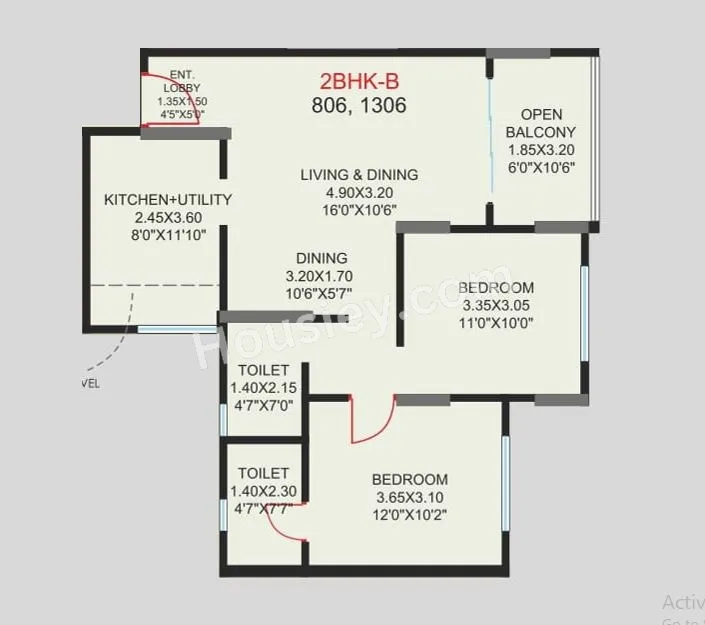 Aishwaryam Courtyard Gold Unit plan - 772 sq.ft.