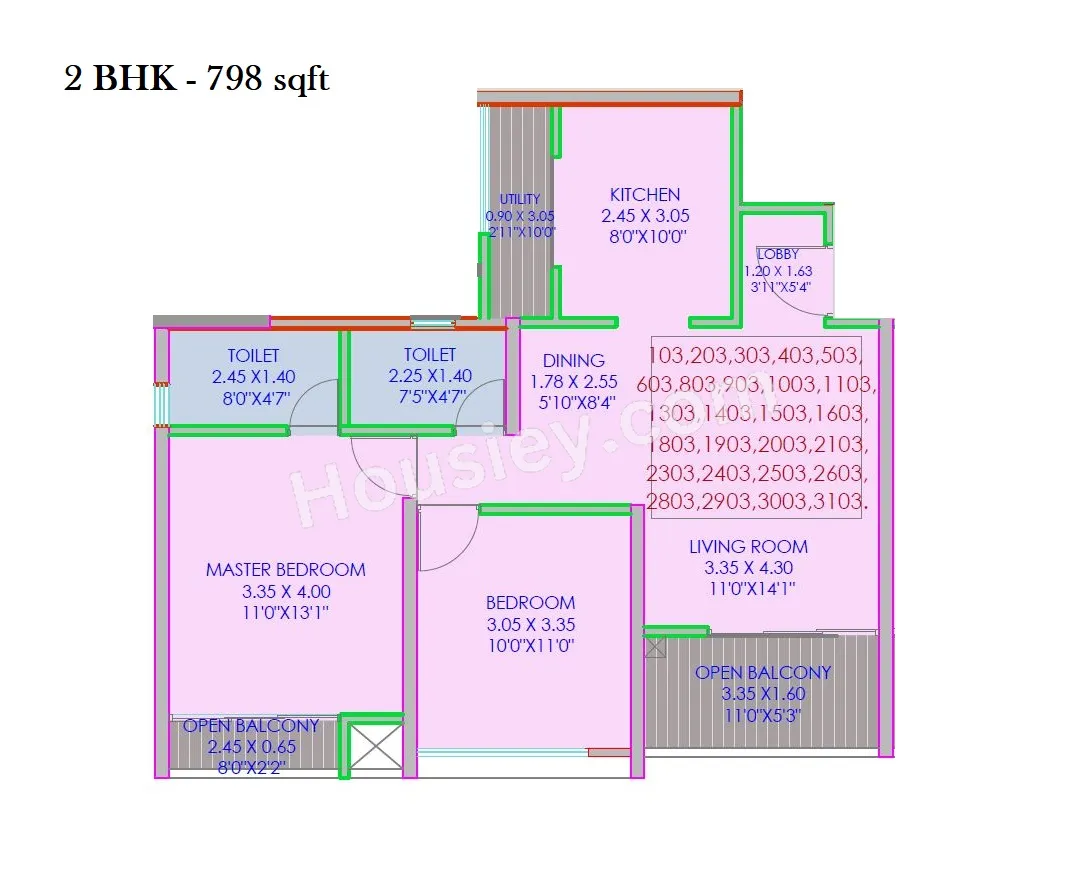 Aishwaryam F Premium Unit plan - 798 sq.ft.
