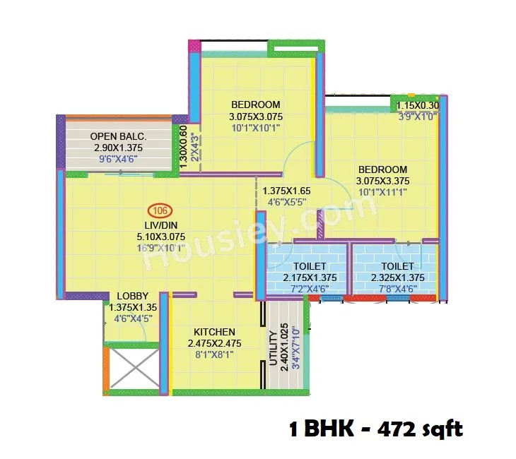 Aishwaryam Insignia Unit plan - 472 sq.ft.