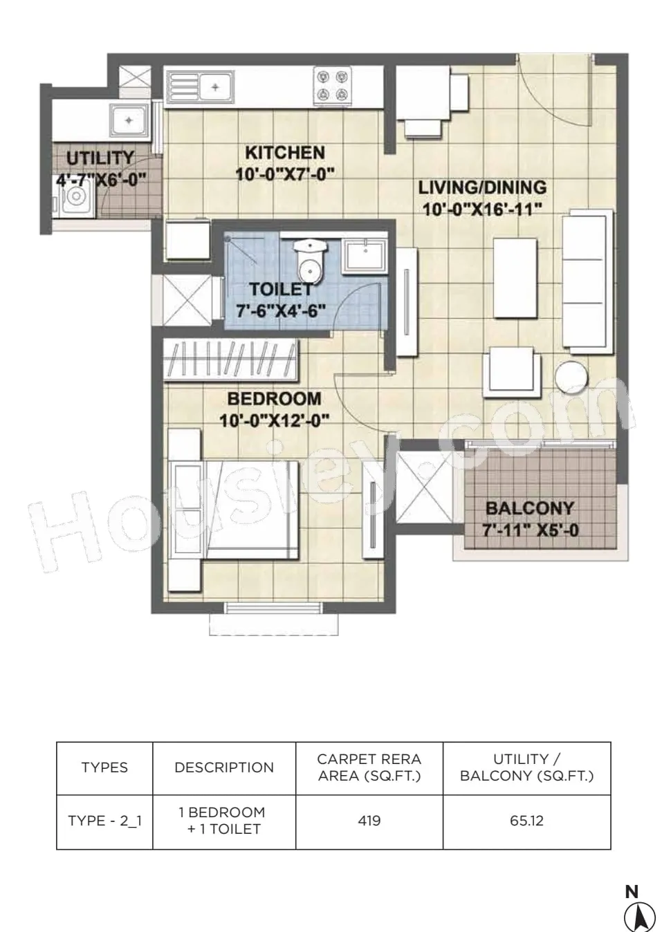 Ajmera Lakeside Paradise Unit plan - 419 sq.ft.