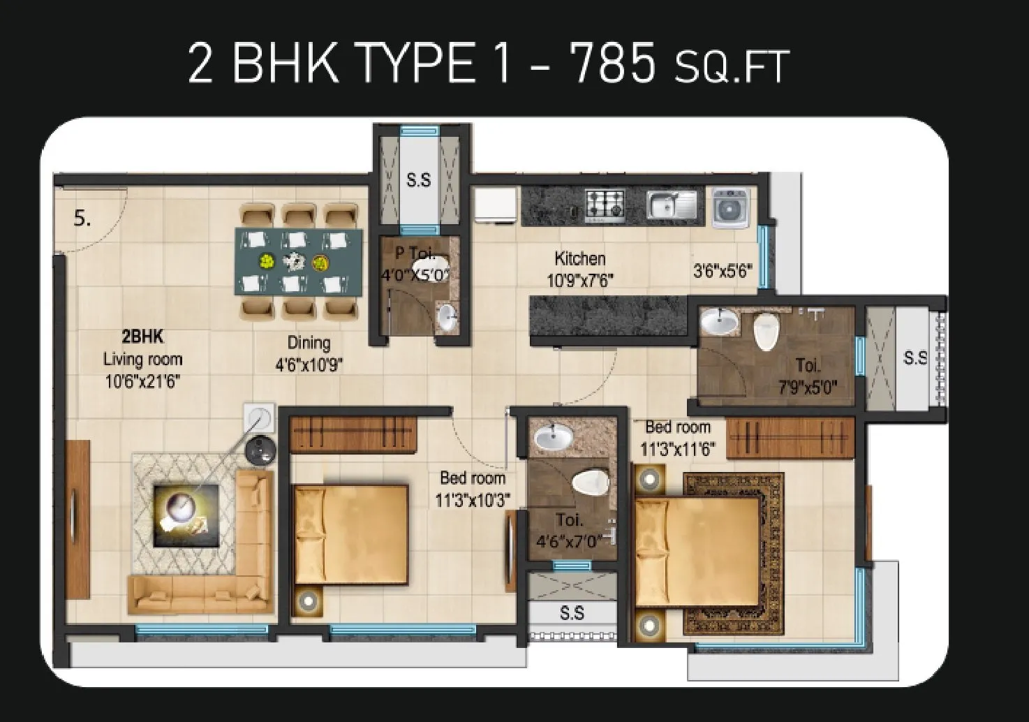 Ajmera Manor Unit plan - 785 sq.ft.