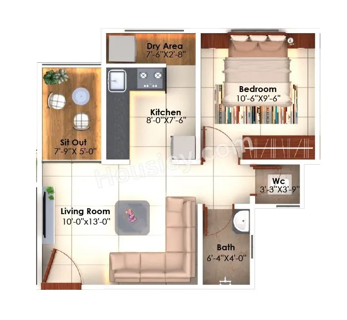 Aksha Vrundavan III Unit plan - 421 sq.ft.
