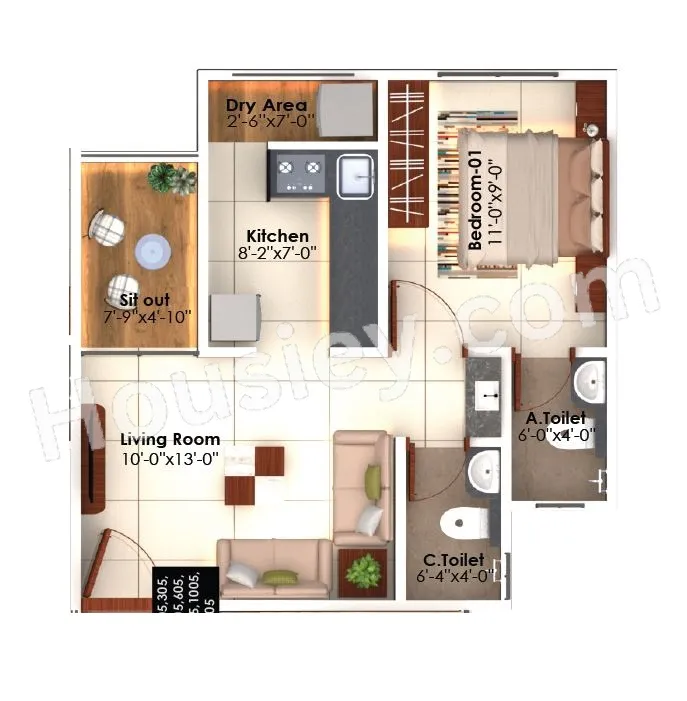 Aksha Vrundavan III Unit plan - 430 sq.ft.