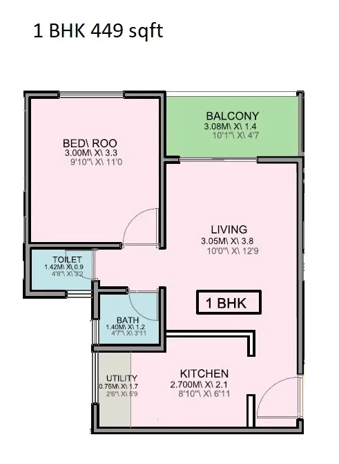 Sneh Akshay Anantam Unit plan - 449 sq.ft.