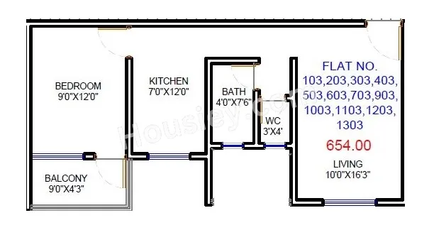 Amarnath Amora Tower Unit plan - 484 sq.ft.