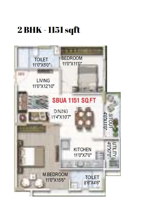 Amrutha Platinum Towers Unit plan - 817 sq.ft.