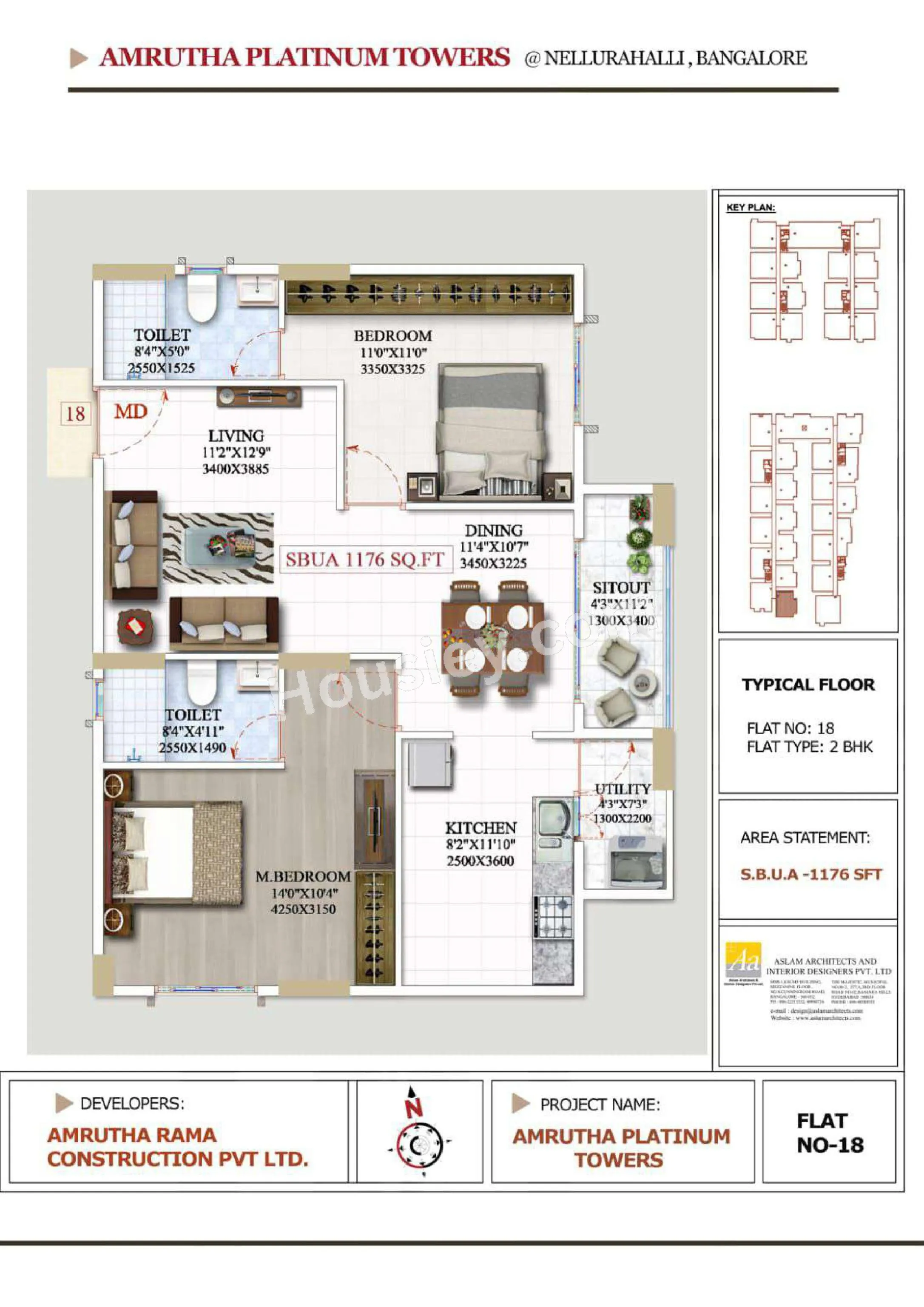 Amrutha Platinum Towers Unit plan - 834 sq.ft.