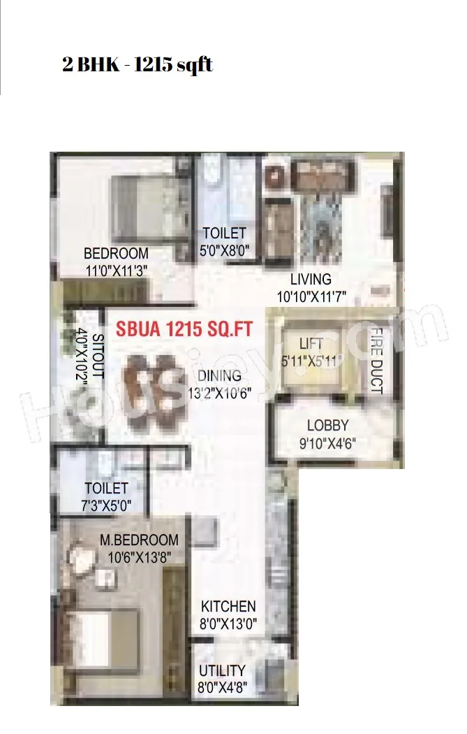Amrutha Platinum Towers Unit plan - 862 sq.ft.