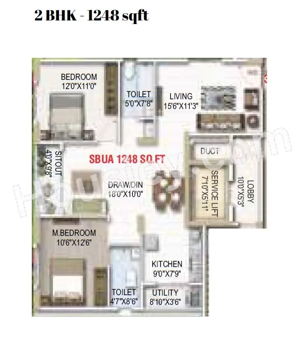 Amrutha Platinum Towers Unit plan - 886 sq.ft.