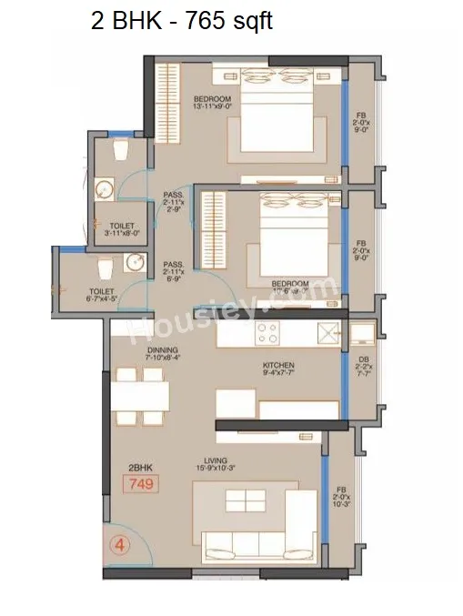 Angel Dunlin Unit plan - 765 sq.ft.