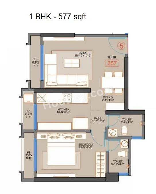 Angel Emerald Unit plan - 577 sq.ft.