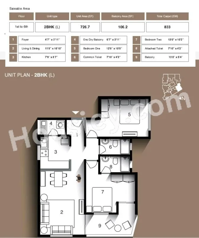 Anshul 7 Unit plan - 833 sq.ft.