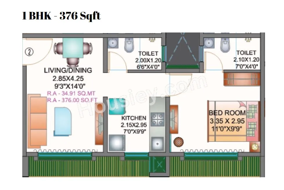 Apex Green Wood Unit plan - 376 sq.ft.