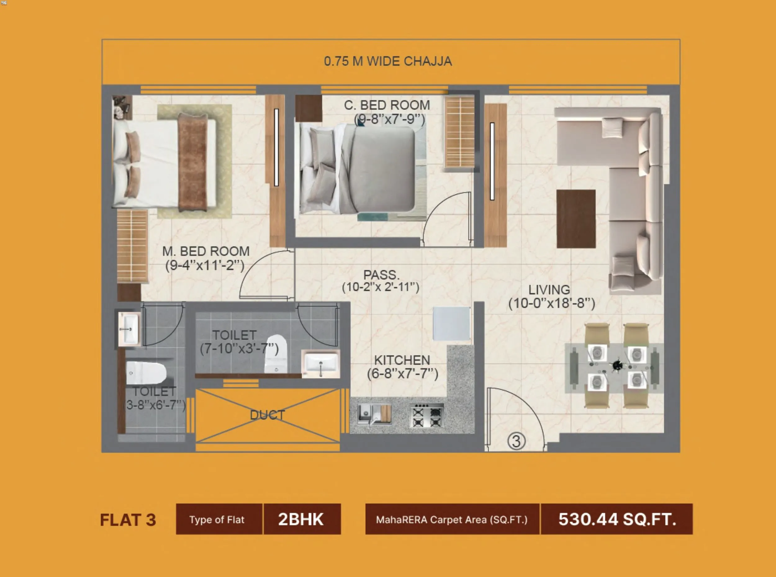 Arc Aura Unit plan - 530 sq.ft.