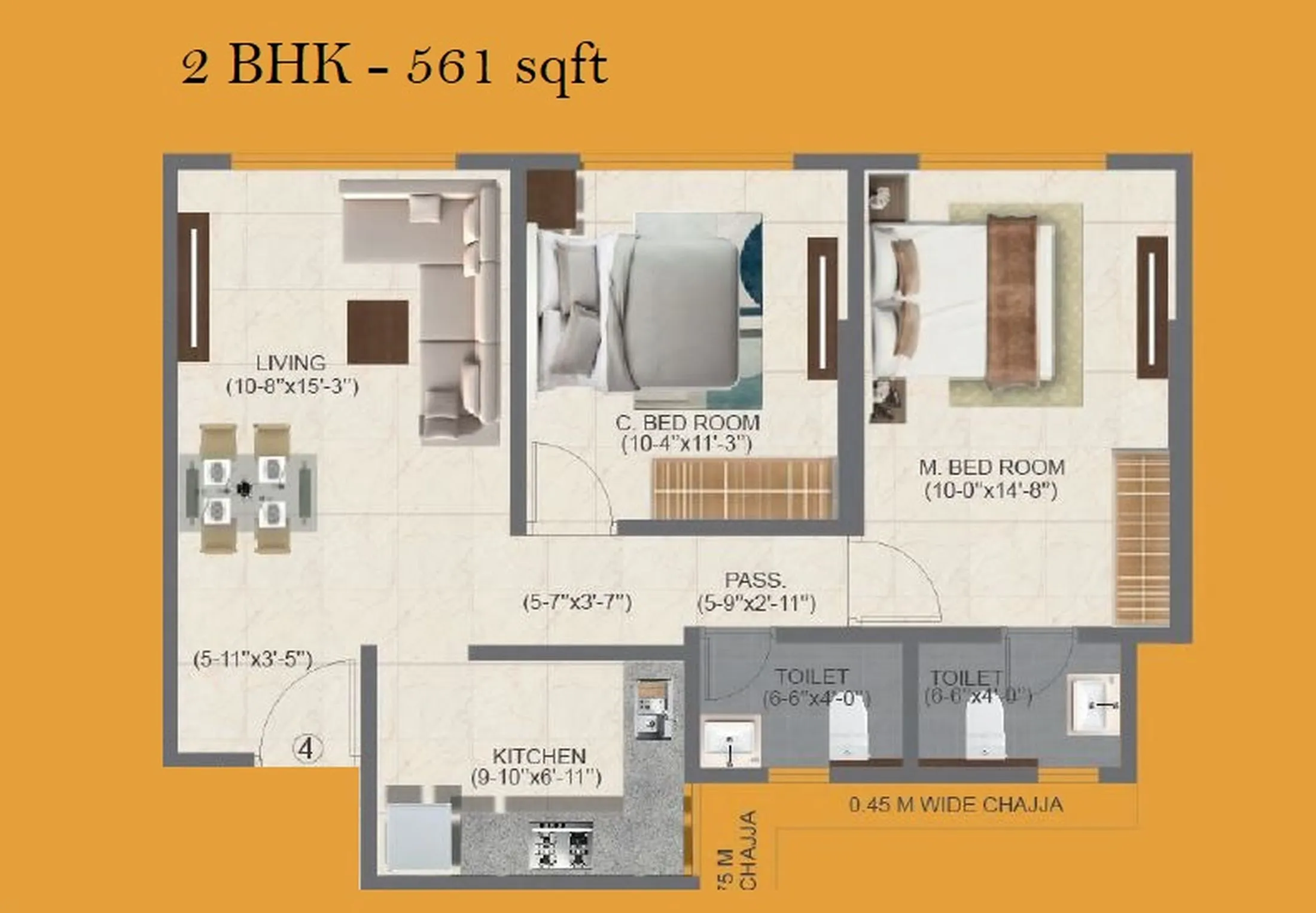 Arc Aura Unit plan - 561 sq.ft.