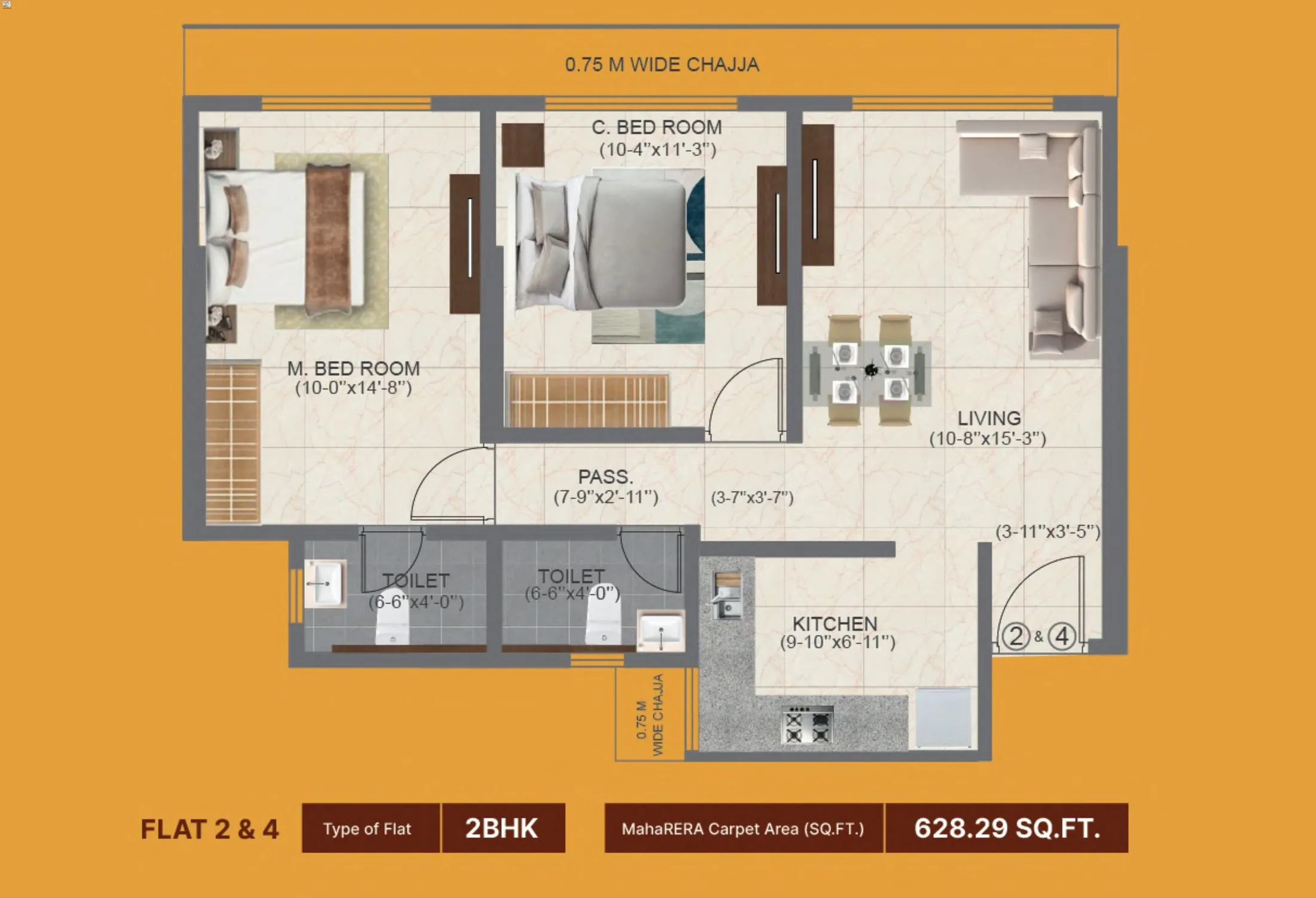 Arc Aura Unit plan - 628 sq.ft.