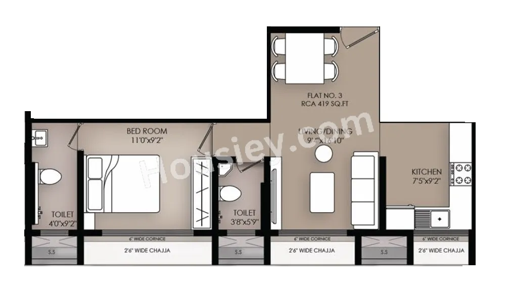 Ariha Vincere Unit plan - 419 sq.ft.