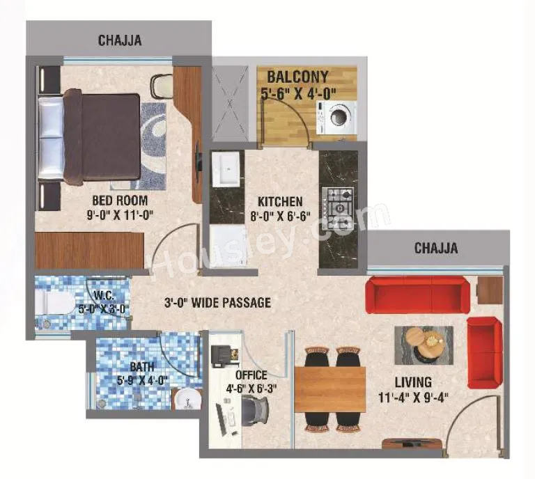 Arihant Anaika 7 Unit plan - 387 sq.ft.