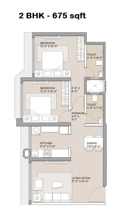 Arkade Aspire Unit plan - 675 sq.ft.