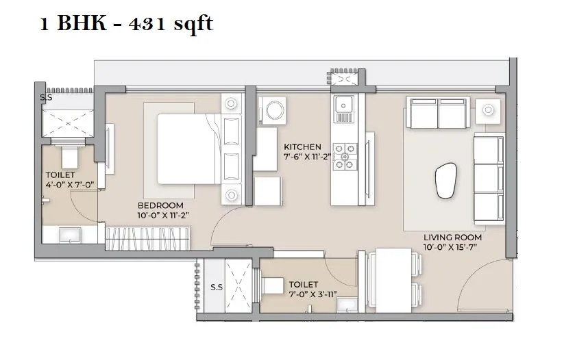Arkade Crown Unit plan - 431 sq.ft.