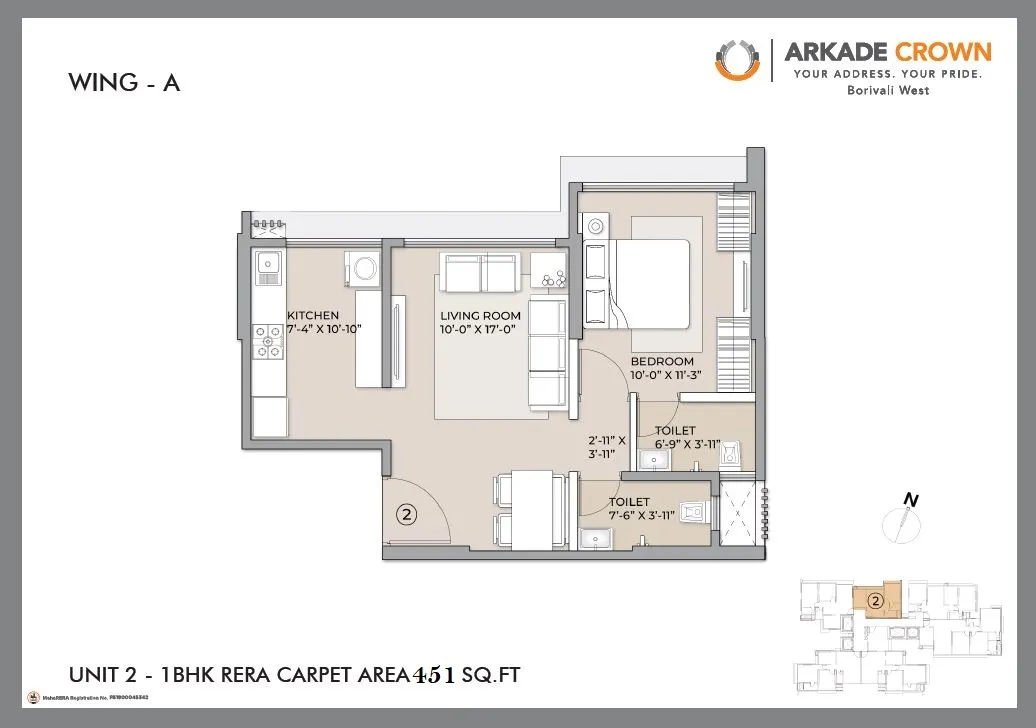 Arkade Crown Unit plan - 451 sq.ft.