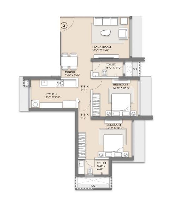 Arkade Eden Unit plan - 728 sq.ft.
