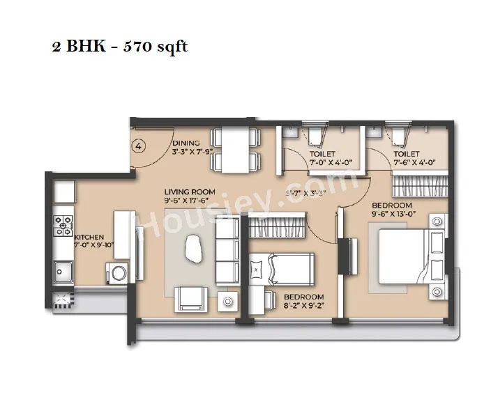 Arkade Nest Unit plan - 570 sq.ft.