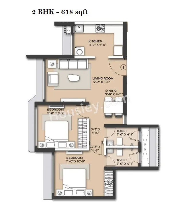 Arkade Nest Unit plan - 618 sq.ft.