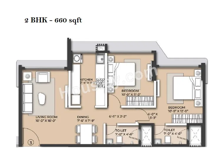 Arkade Nest Unit plan - 660 sq.ft.