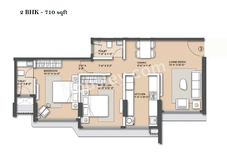 Arkade Nest Unit plan - 710 sq.ft.