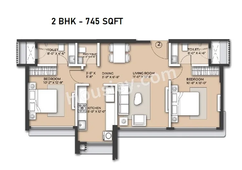 Arkade Nest Unit plan - 745 sq.ft.