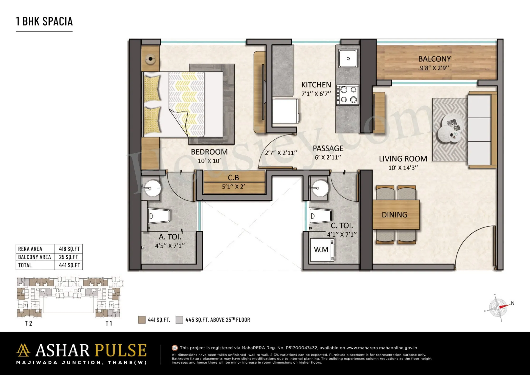 Ashar Pulse Unit plan - 441 sq.ft.