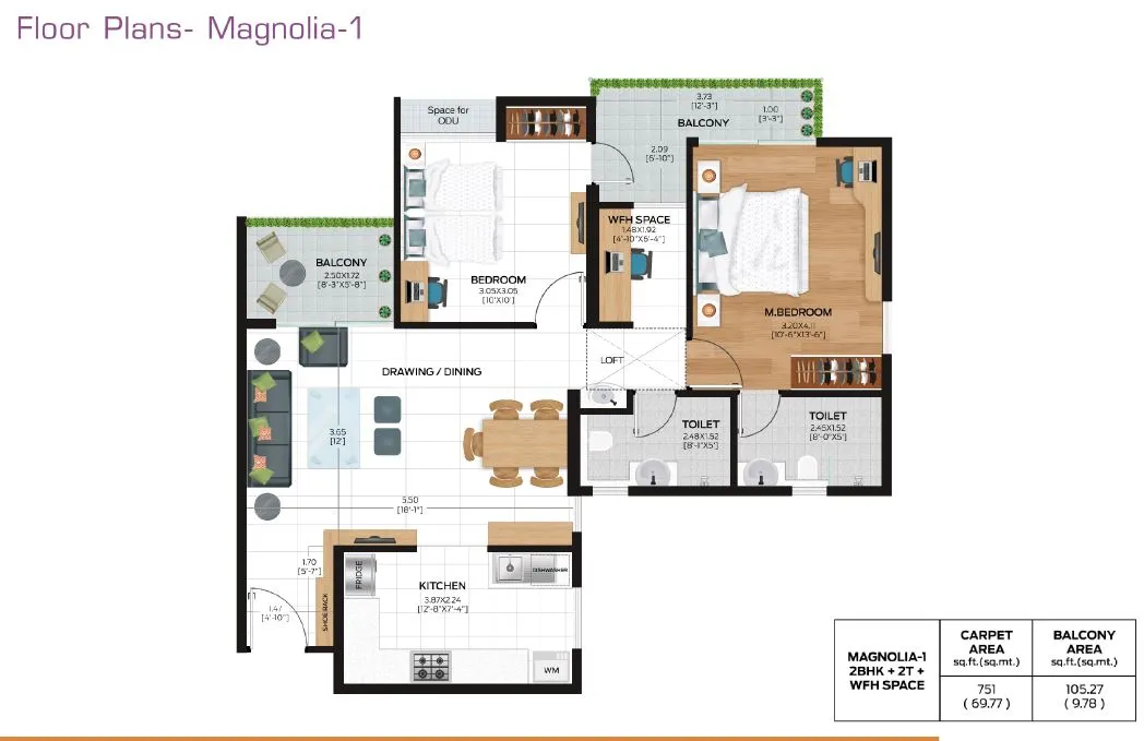 Ashiana Malhar Unit plan - 856 sq.ft.